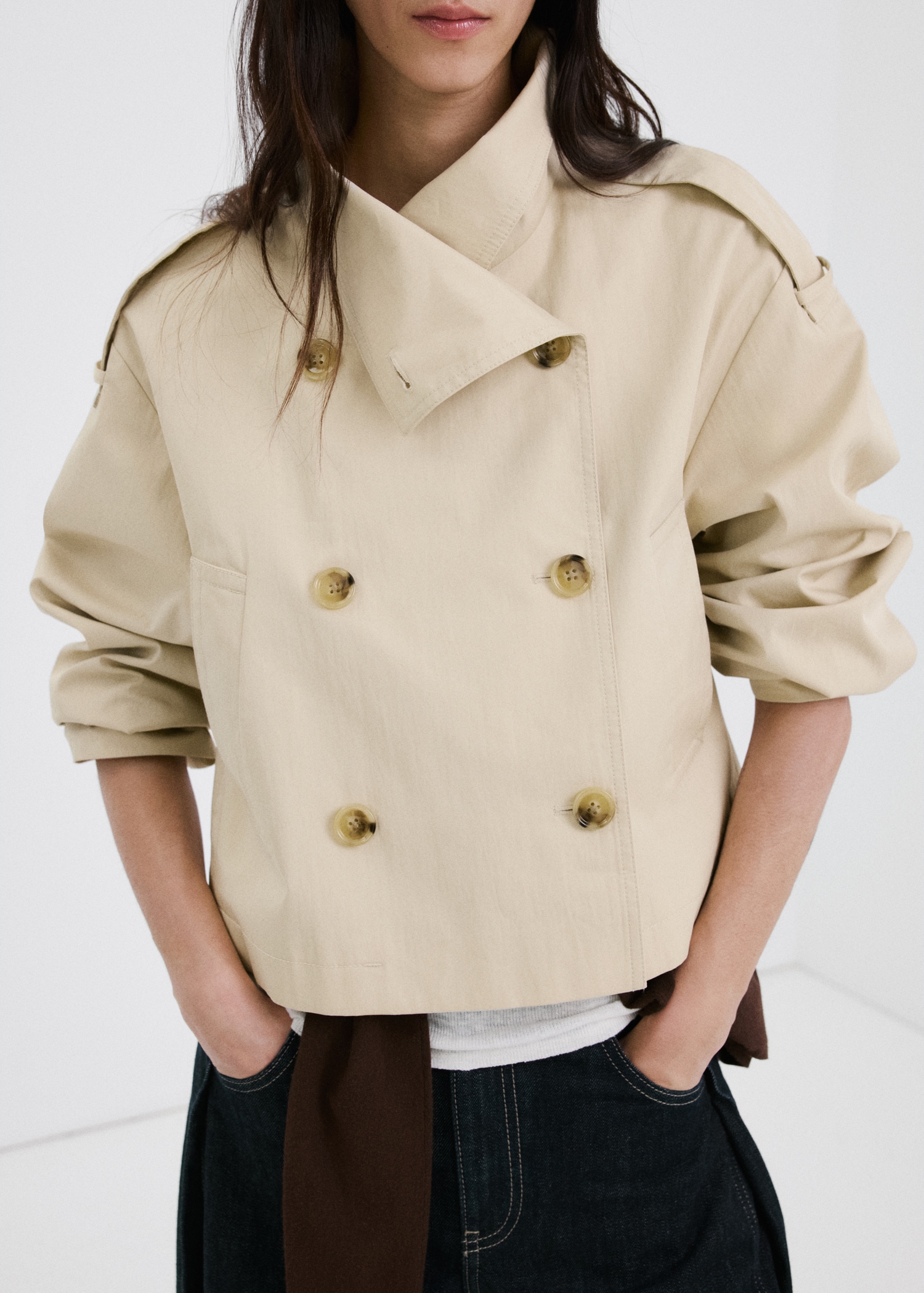 Funnel-Neck Cropped Trench Coat - Women | Mango Usa