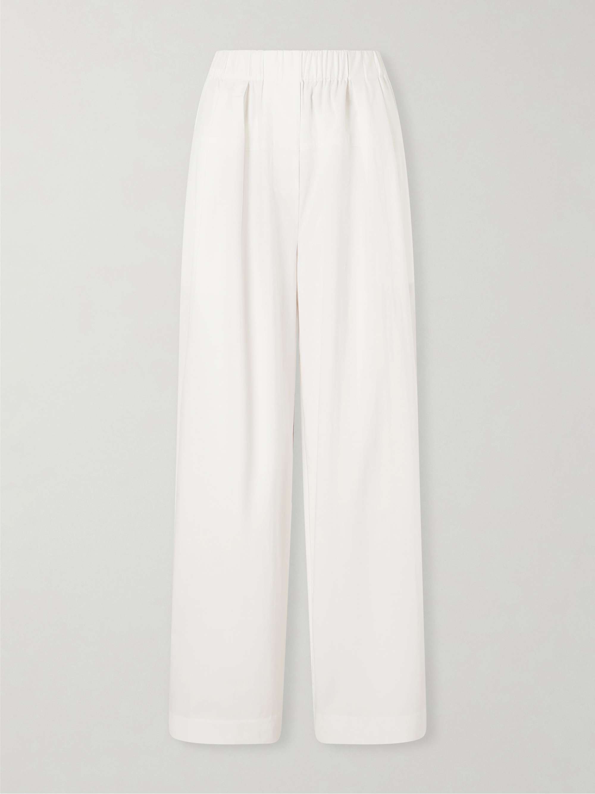 Pleated Cotton-Blend Wide-Leg Pants