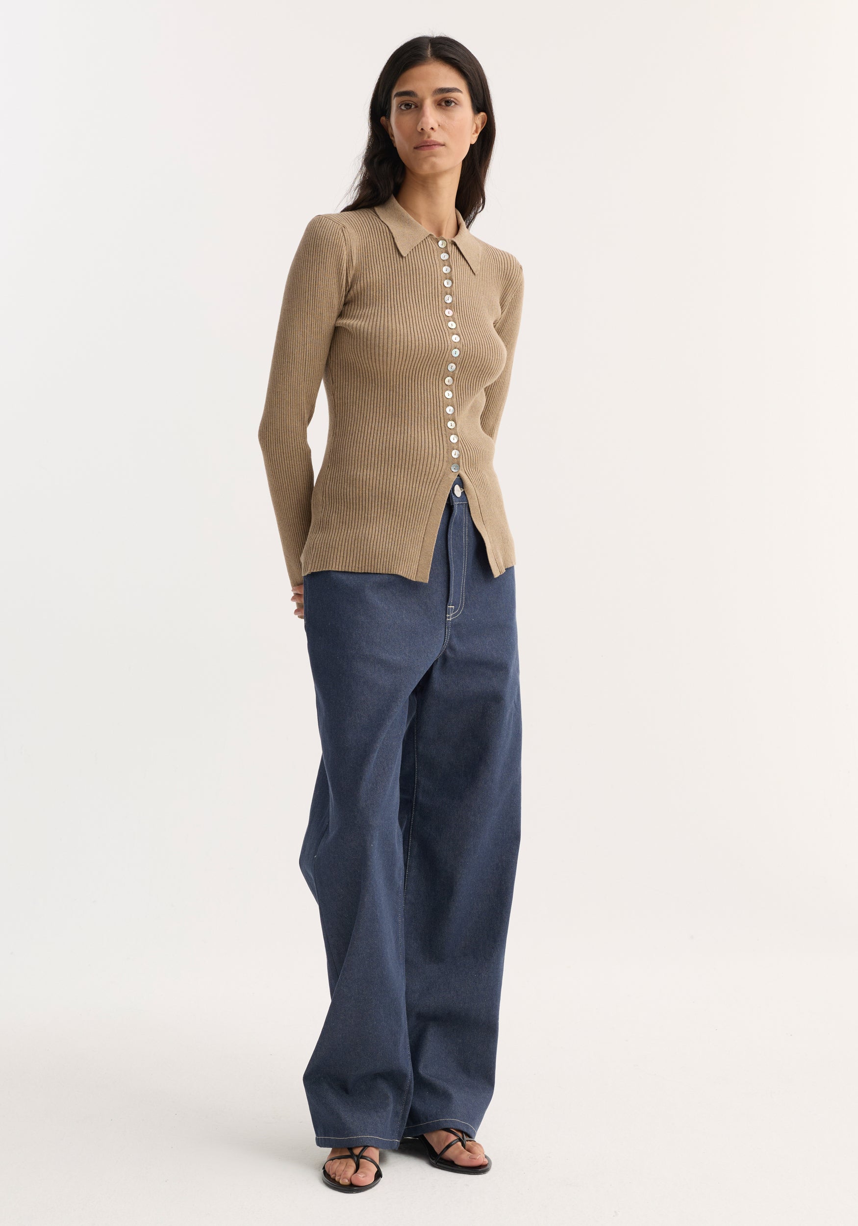 Elongated Rib Cardigan | Taupe Melange