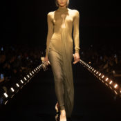 At Schiaparelli, Impossible Knitwear, Ferocious Kitten Heels, and Tops Made From Crushed CDs