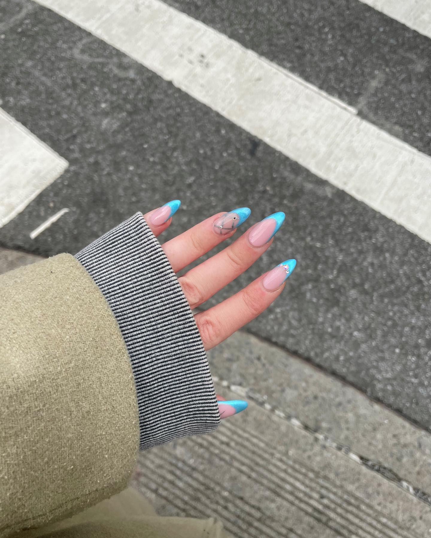 blue French manicures