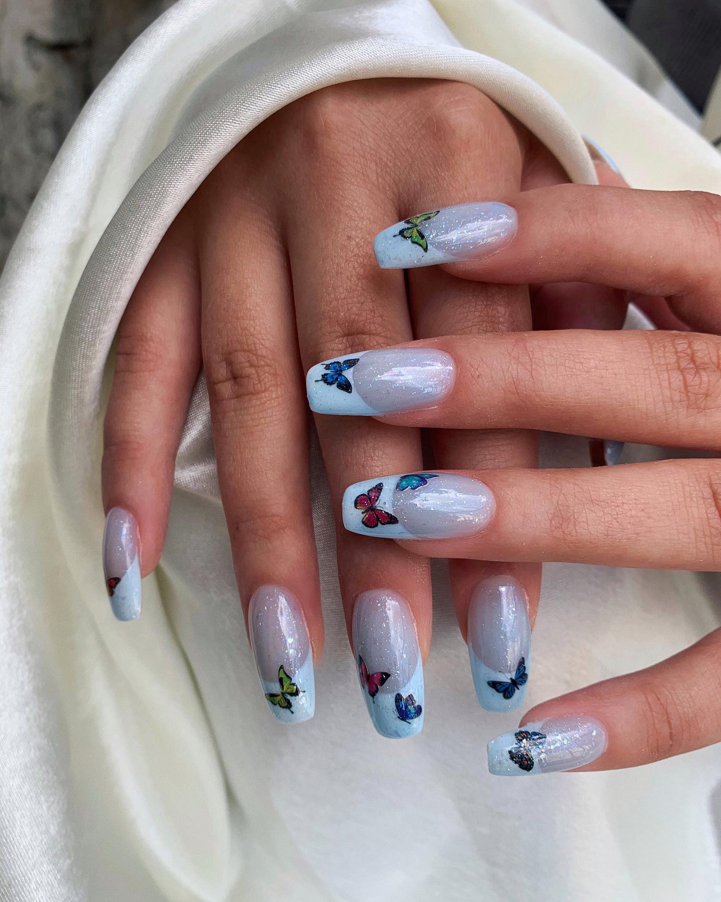 blue French manicures