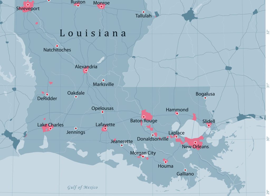 Louisiana US State Vector Road Map Grey
