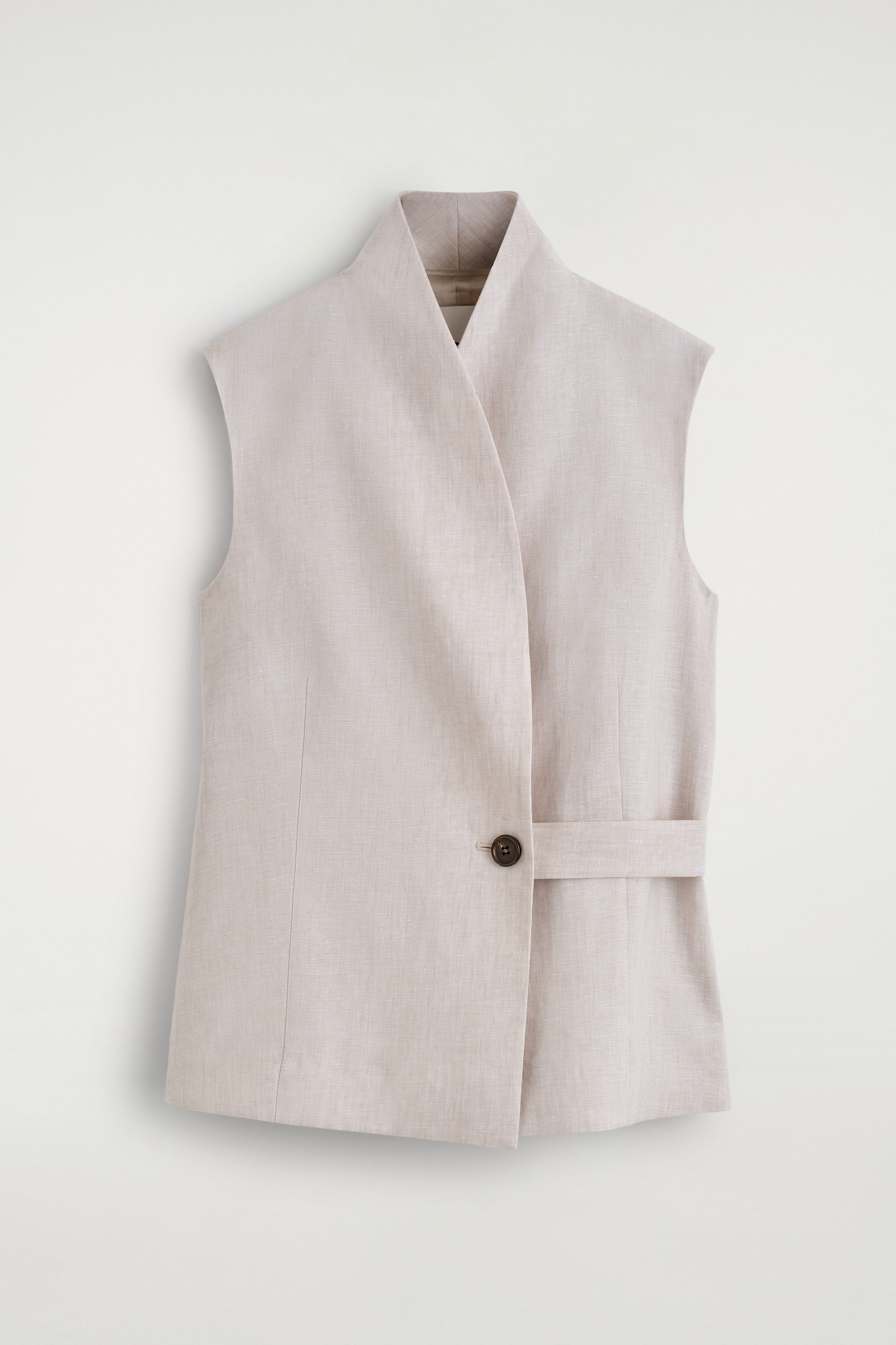 Shawl-Collar Belted Linen Vest
