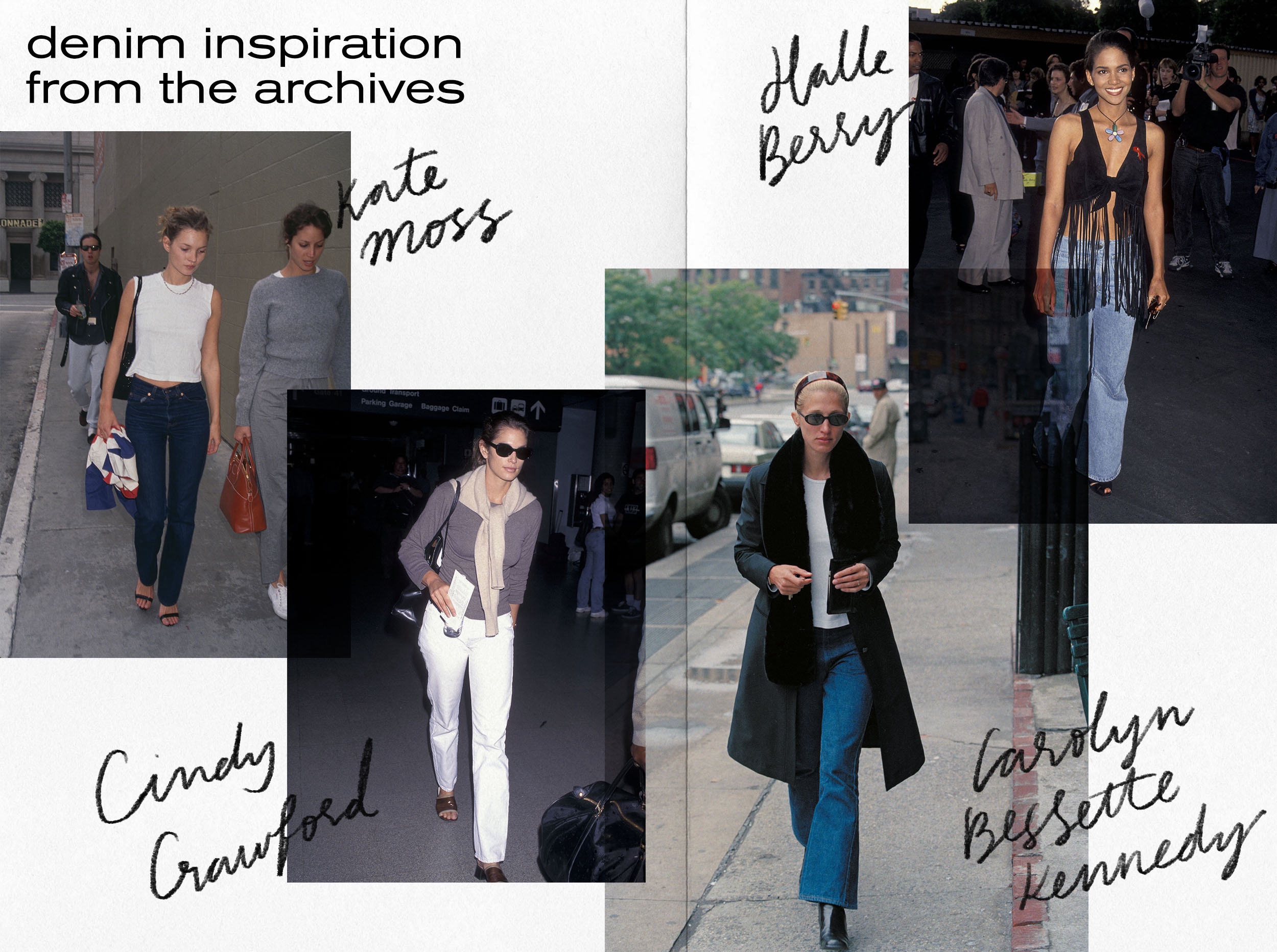 Collage of celebrities wearing jeans in the '90s