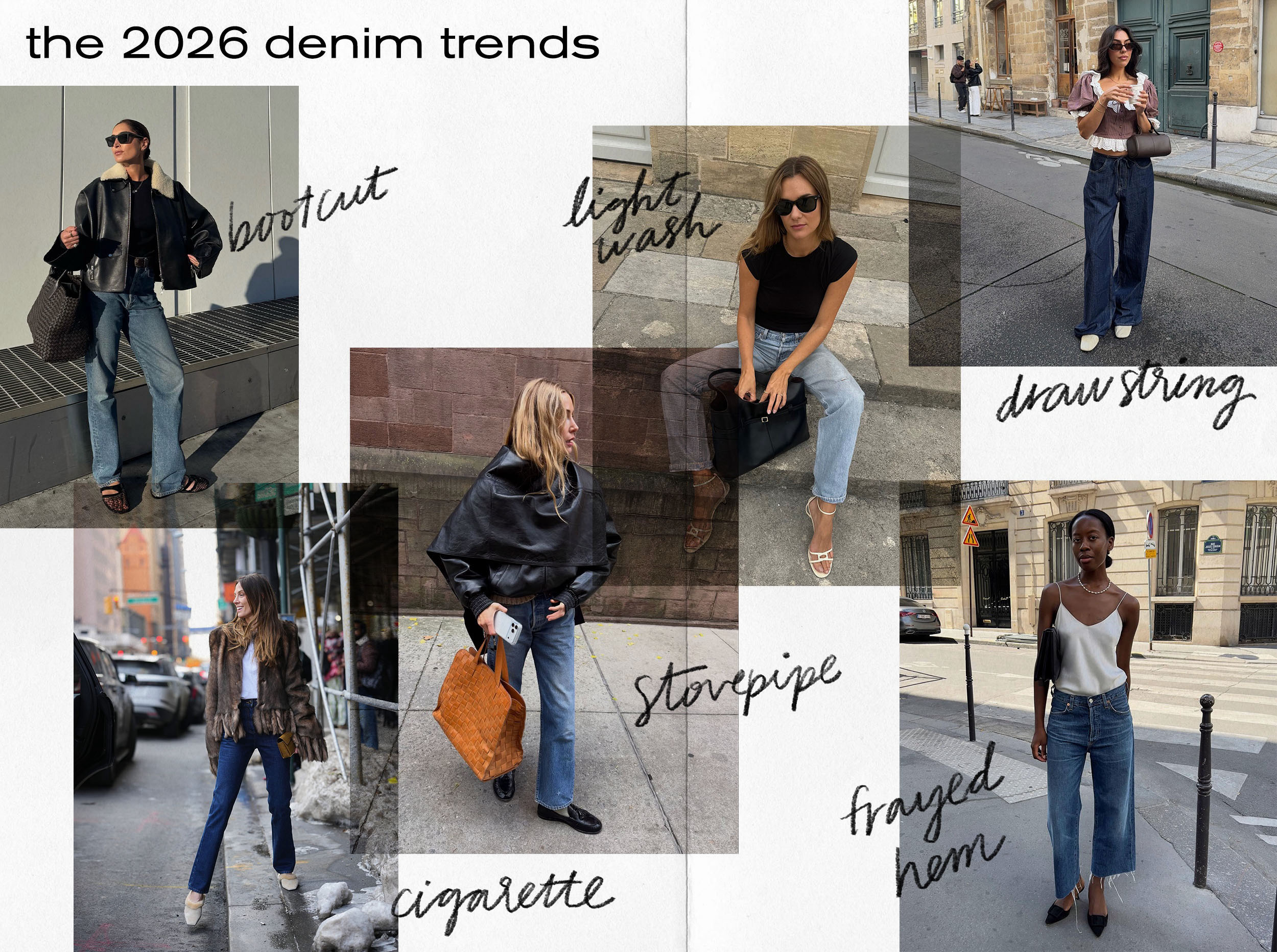Collage of influencers wearing 2026 denim trends