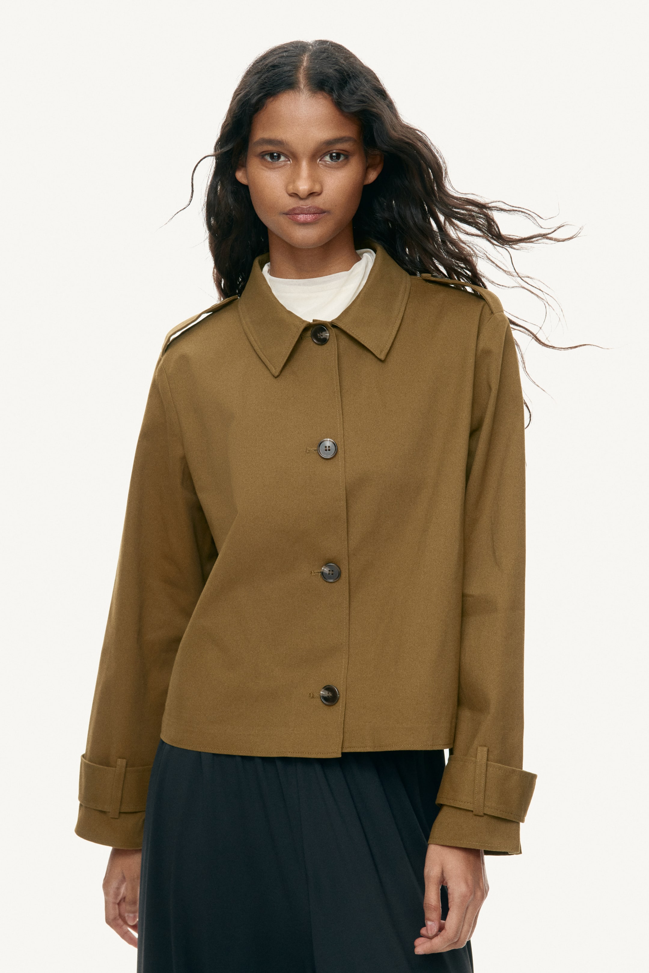 Trench-Look Cotton Jacket - Dark Beige