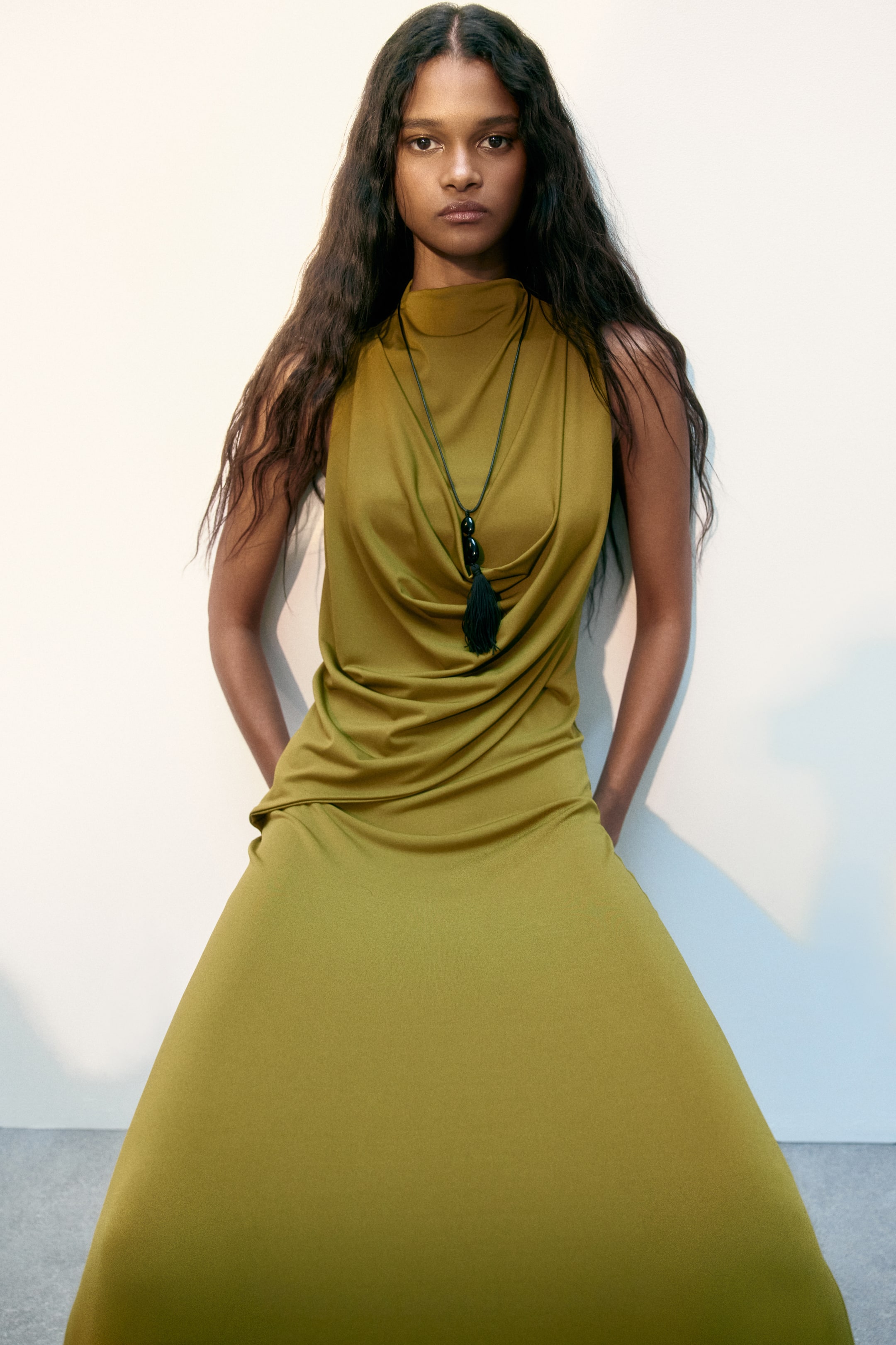 Draped Maxi Dress - Olive Green