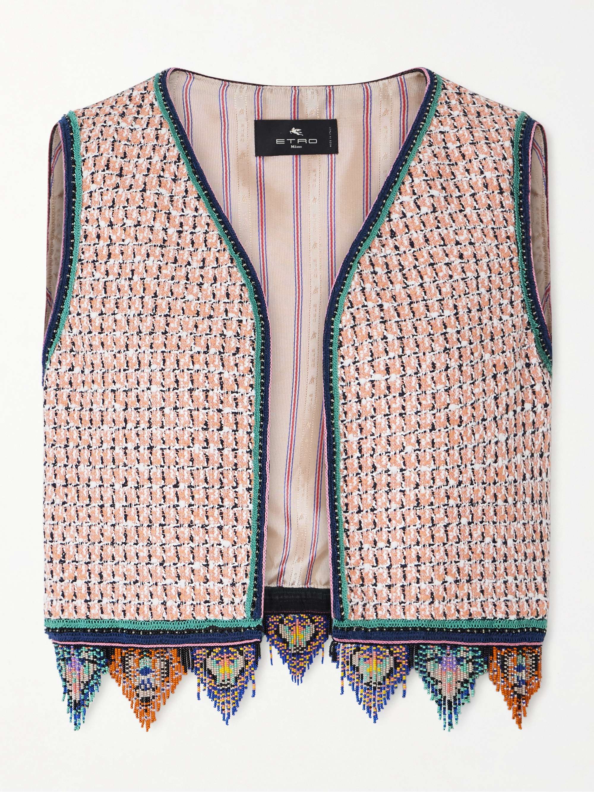 Fringed Embroidered Tweed Vest