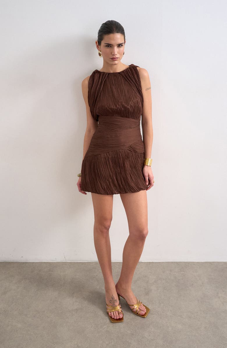 Drape Shoulders Pleated Minidress