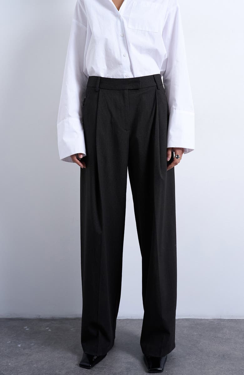 Pinstripe Pleated Wide Leg Pants