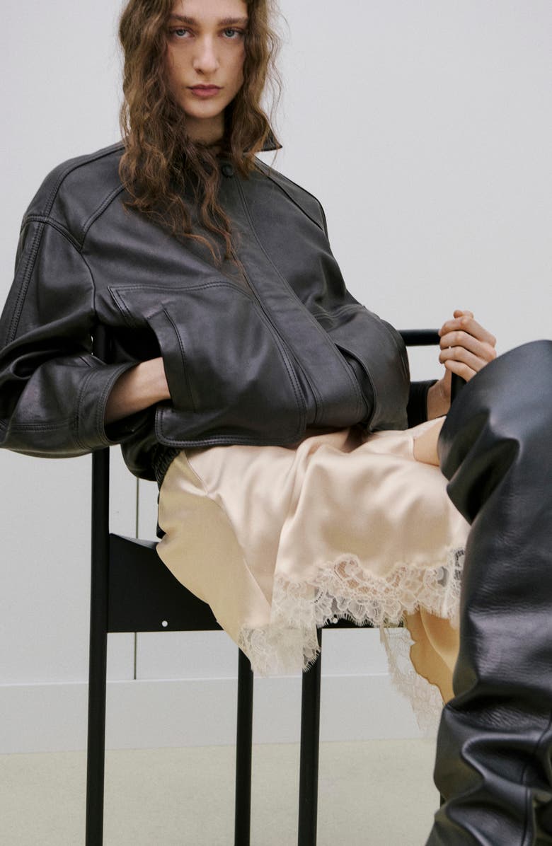 Lace Trim Satin Skirt