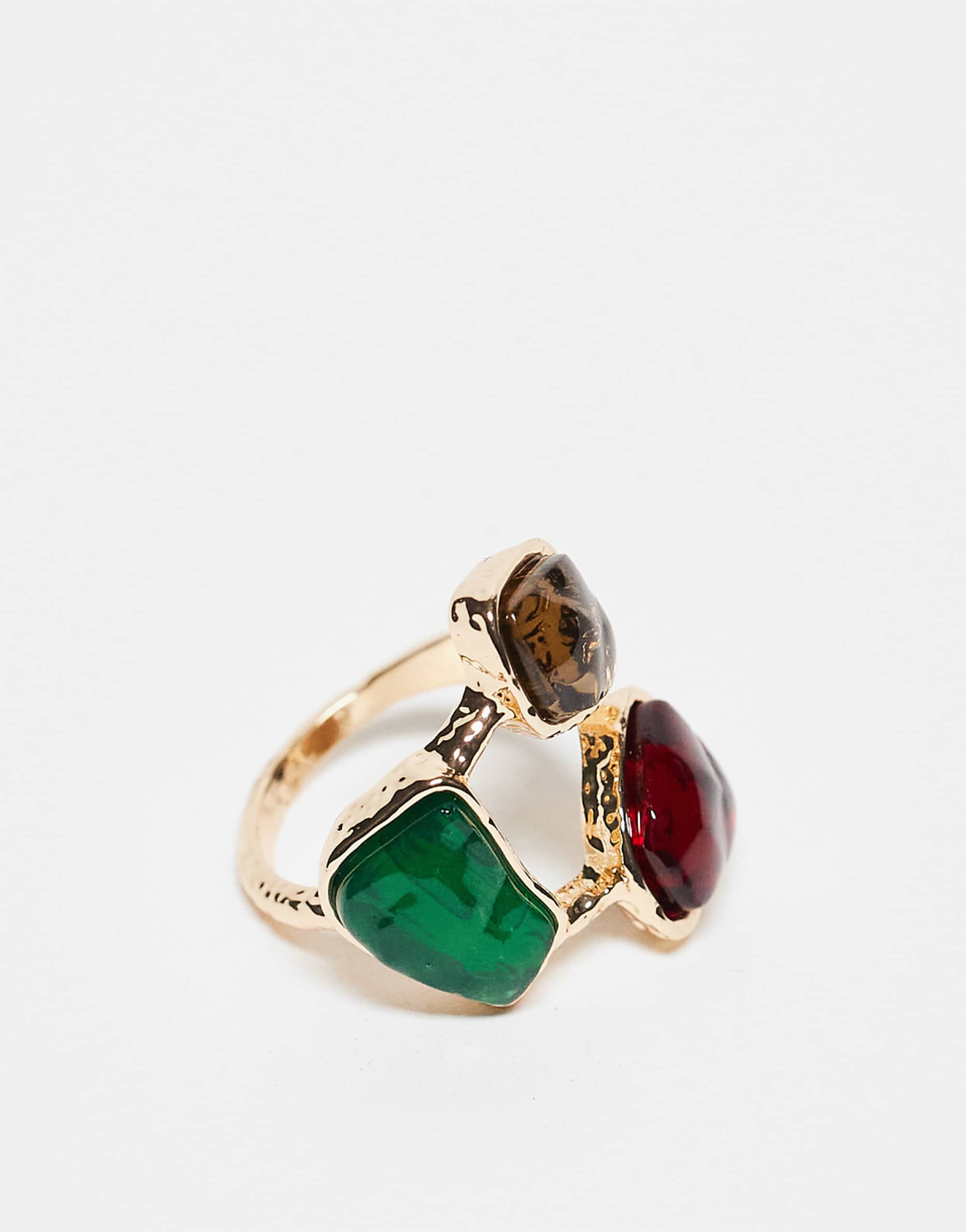 Reclaimed Vintage Wrap Around Ring in Set Multi Stone in Gold