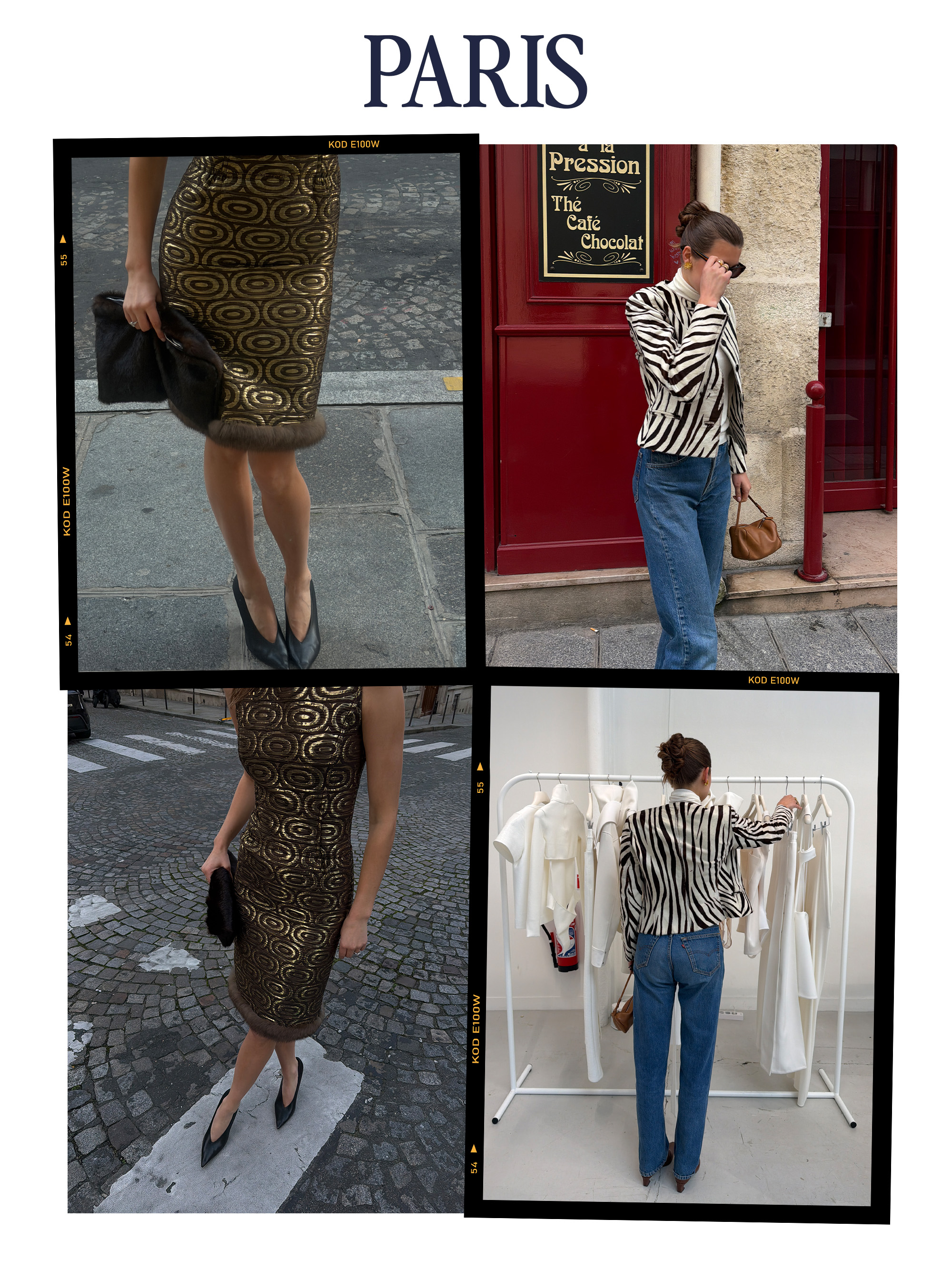 Sara Walker wearing various outfits in Paris