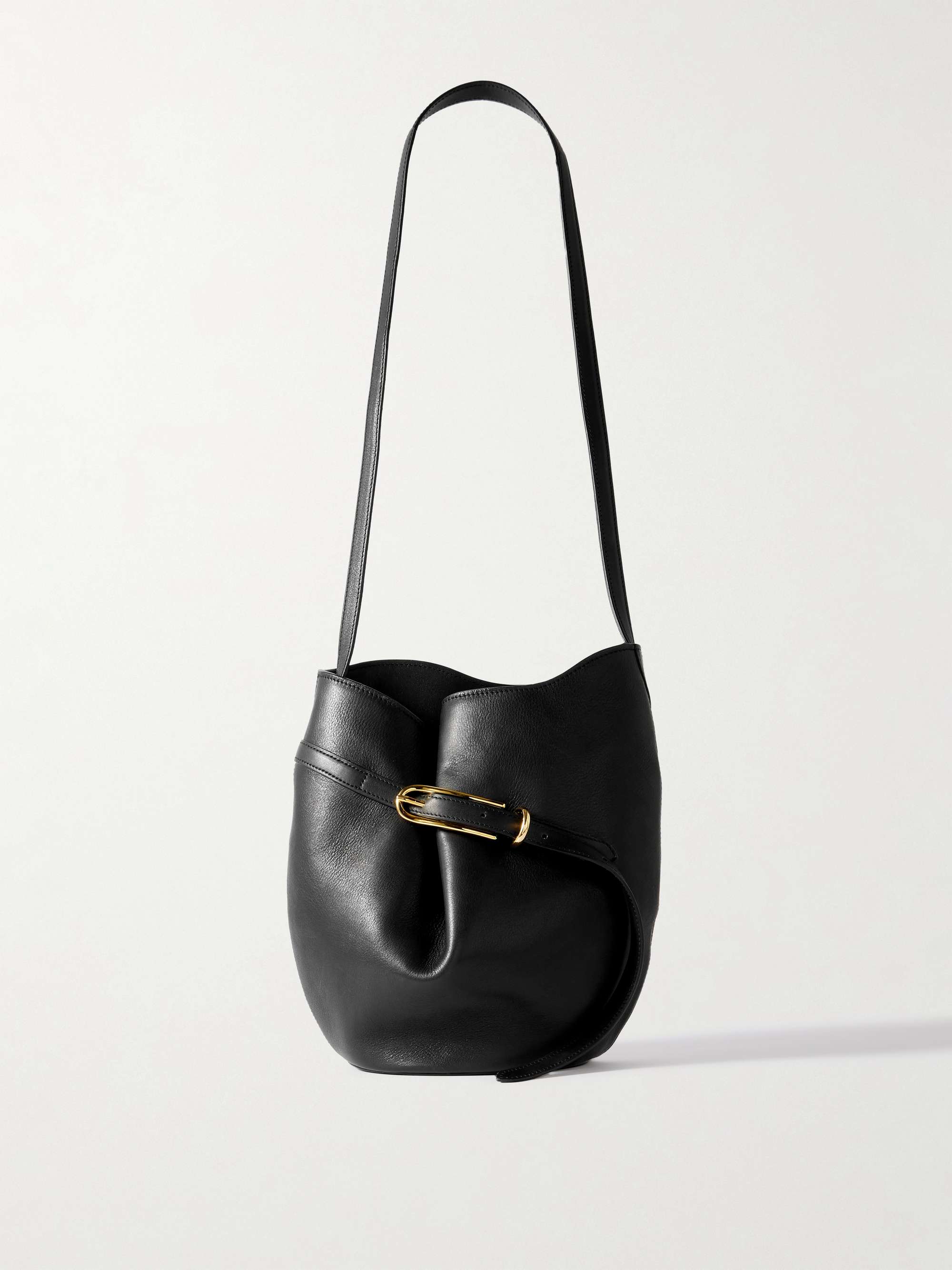 Buckled Leather Bucket Bag
