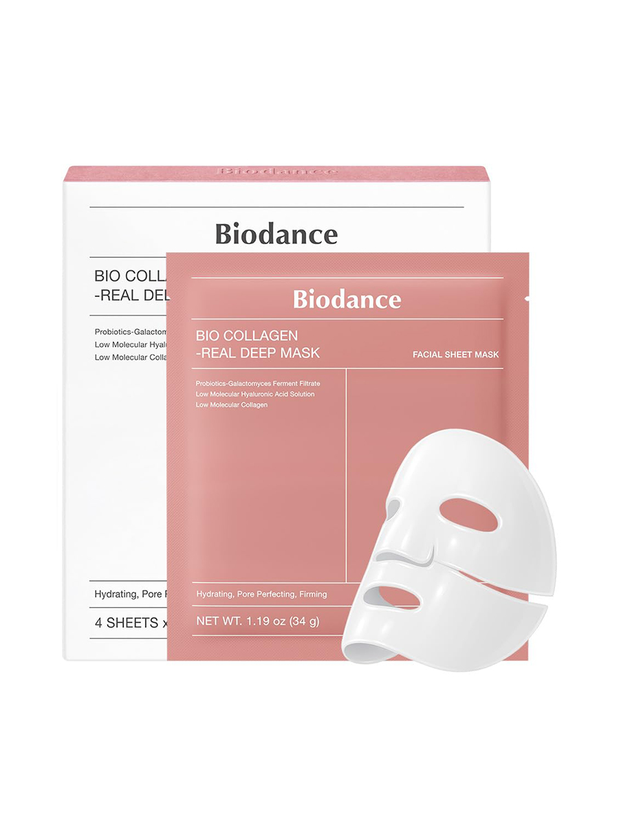 BIODANCE, Biodance Bio-Collagen Real Deep Mask, Hydrating Overnight Hydrogel Face Mask, Pore Minimizing, Elasticity, Plumping, Travel Essentials &amp;amp; Self Care Gifts for Women, Korean Skin Care | 1.19oz(34g) X 4ea