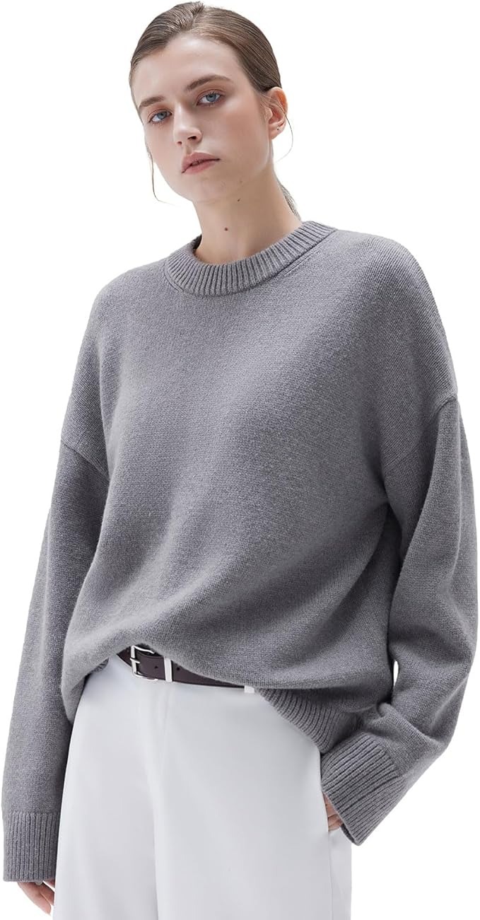 SUUKSESS, Suuksess Cashmere Women Oversized Long Sleeve Pullover Sweater 2025 Fall Winter Crew Neck Jumper Tops (heather Grey,m)