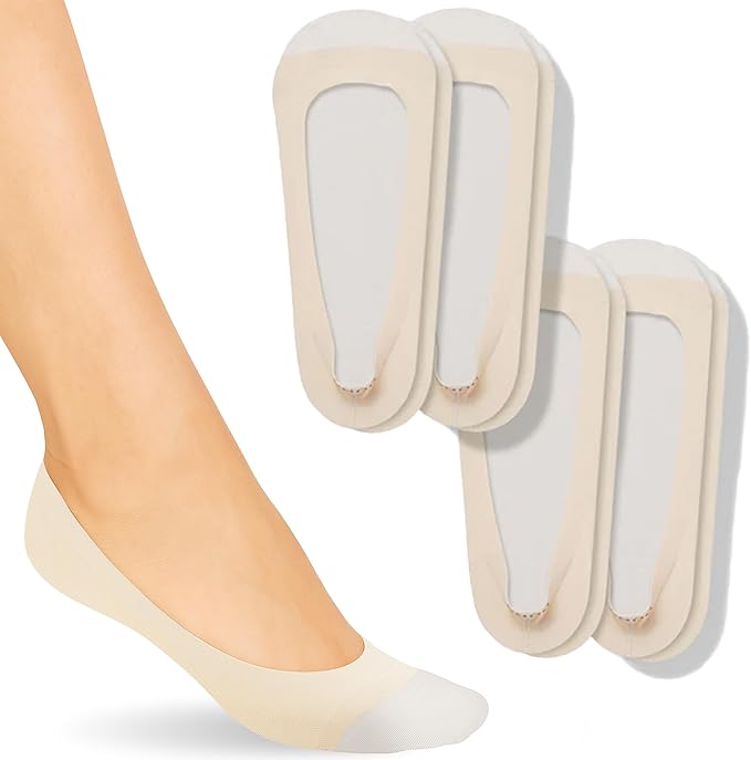 ONDO, Ondo Low-Cut No Show Socks - Invisible in Flats &amp;amp; Loafers - Cotton &amp;amp; Nylon - Breathable, No-Slip - Cream Beige - Medium - 4 Pack