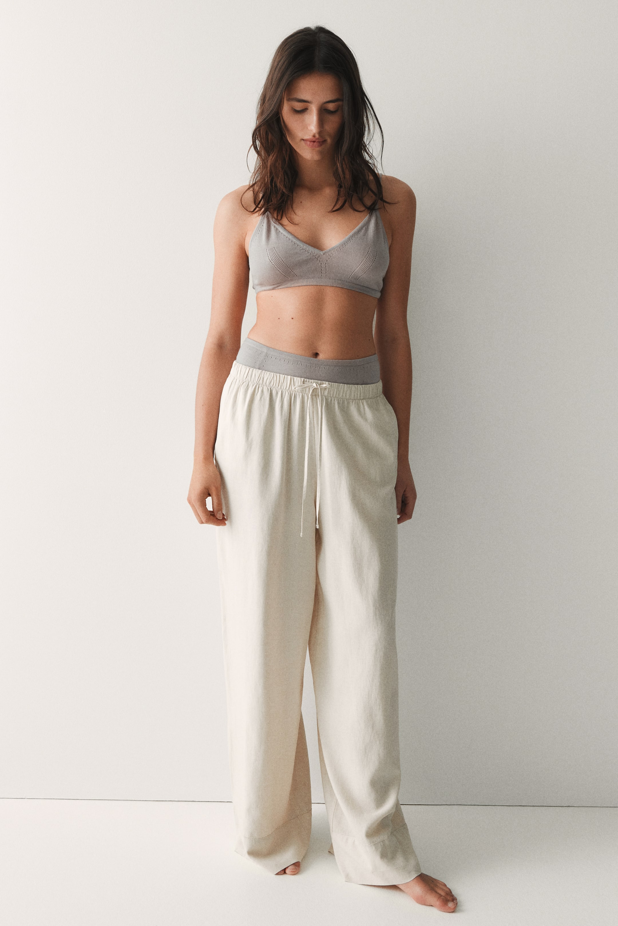Wide-Leg Linen-Blend Pants