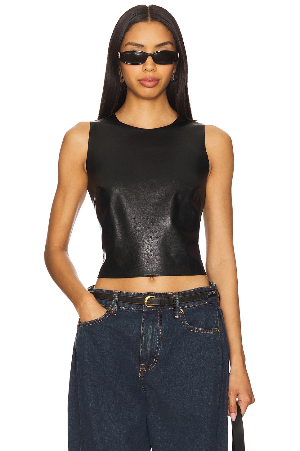 Faux Leather Shell Top
