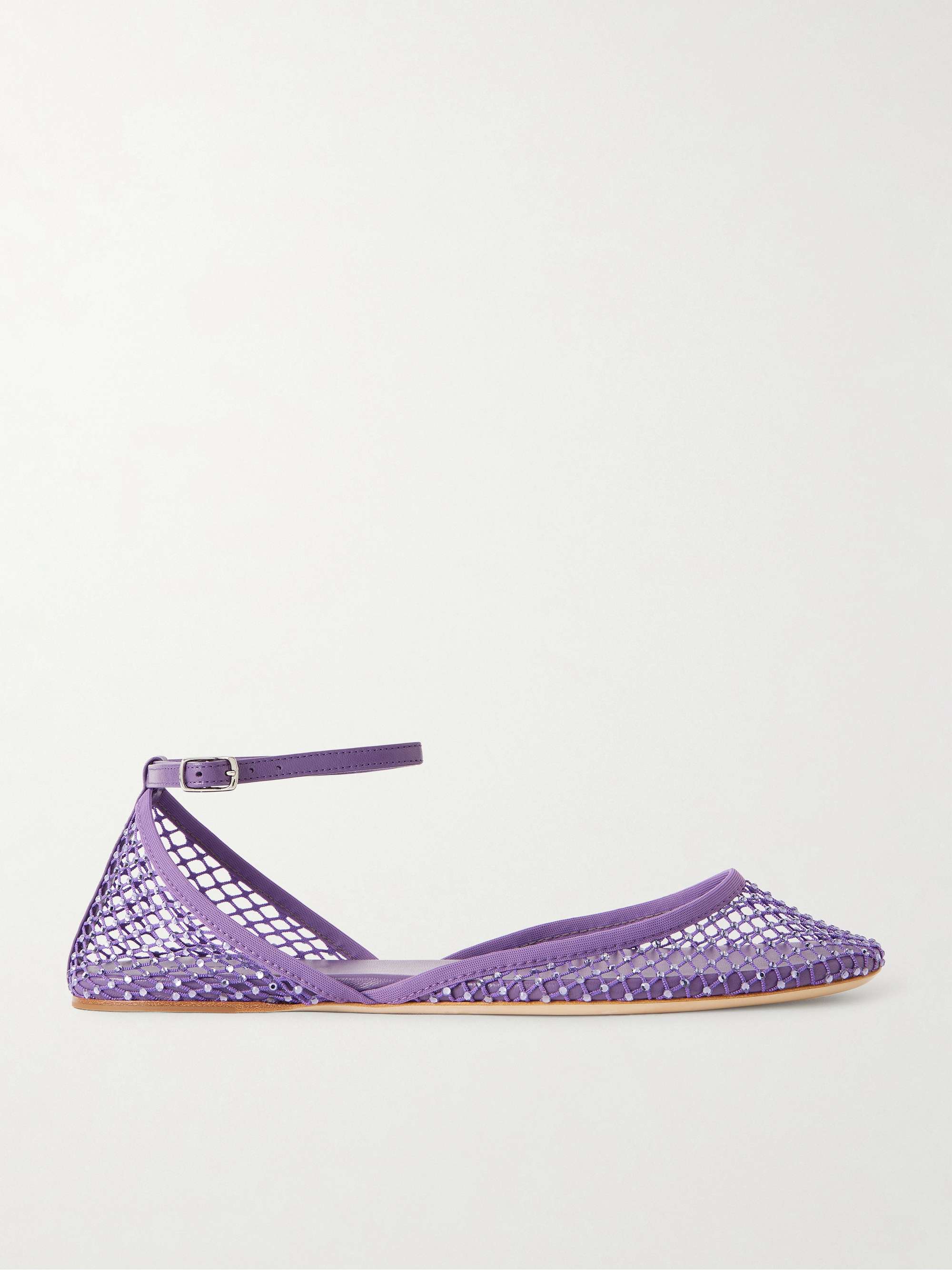Minette Leather-Trimmed Crystal-Embellished Mesh Ballet Flats