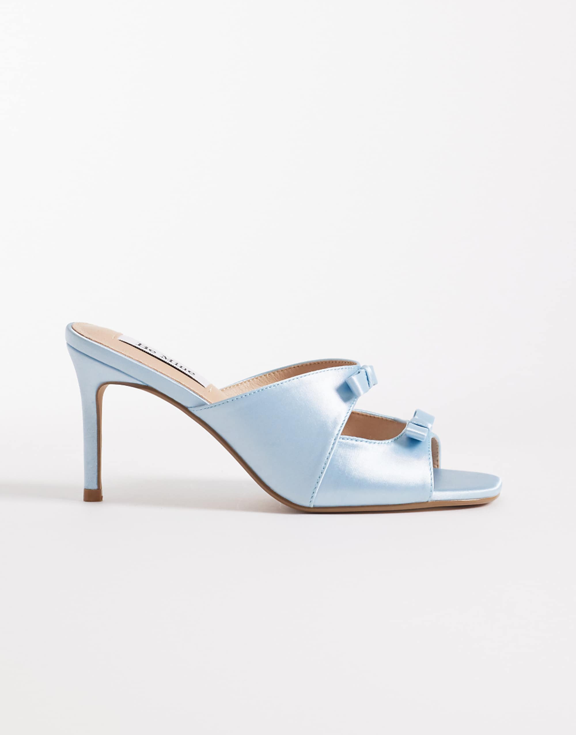 Be Mine Bridal Donia Heeled Sandal Mules With Bows in Blue Satin