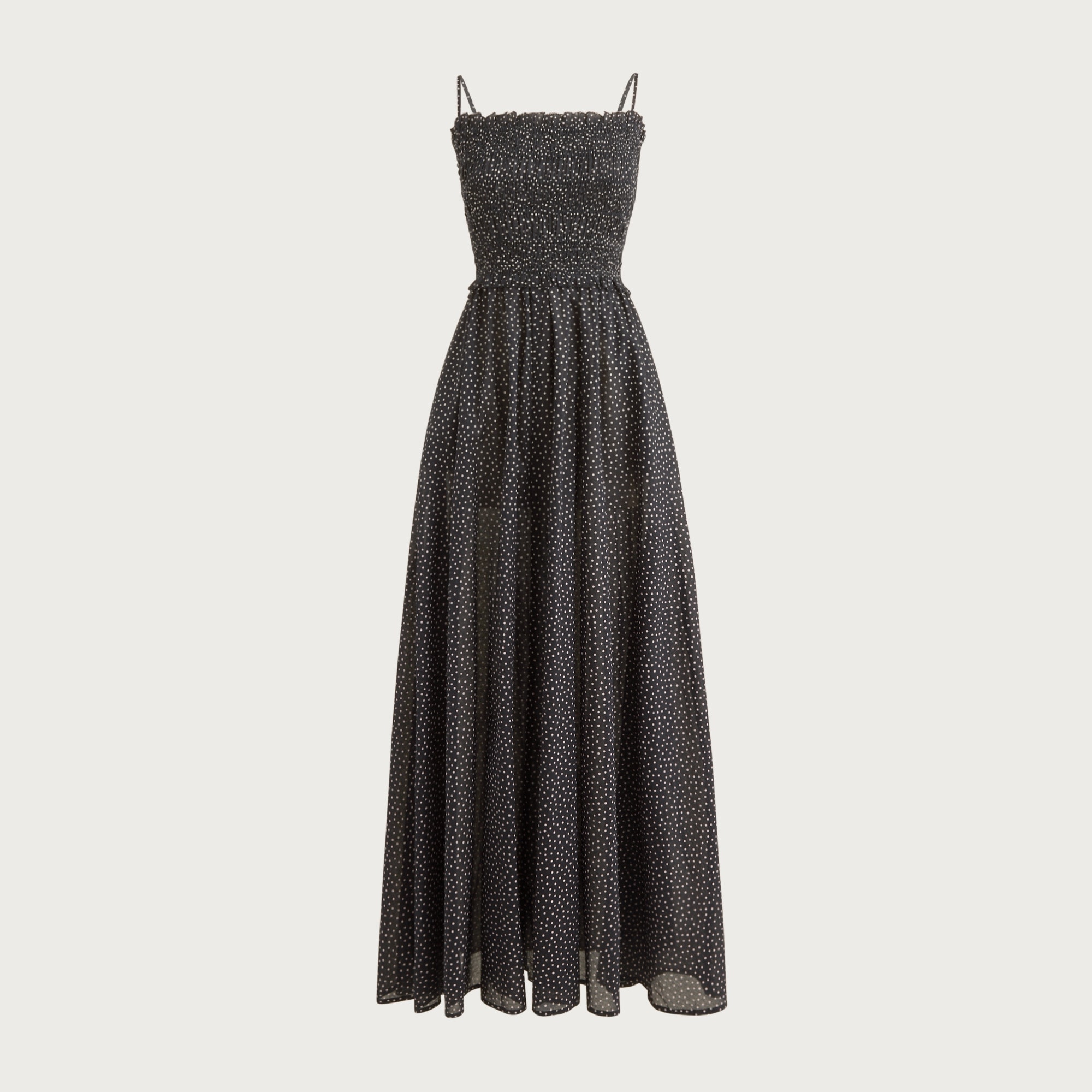 Smocked Maxi Dress in Cotton Voile Dot Print