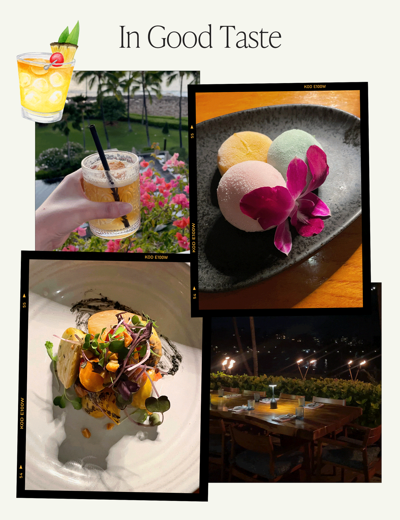 a collage depicting the dining at the Four Seasons Resort Oahu at Ko Olina