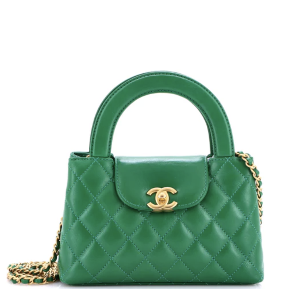 Chanel Kelly Top Handle Shopping Bag Quilted Shiny Aged Calfskin Mini