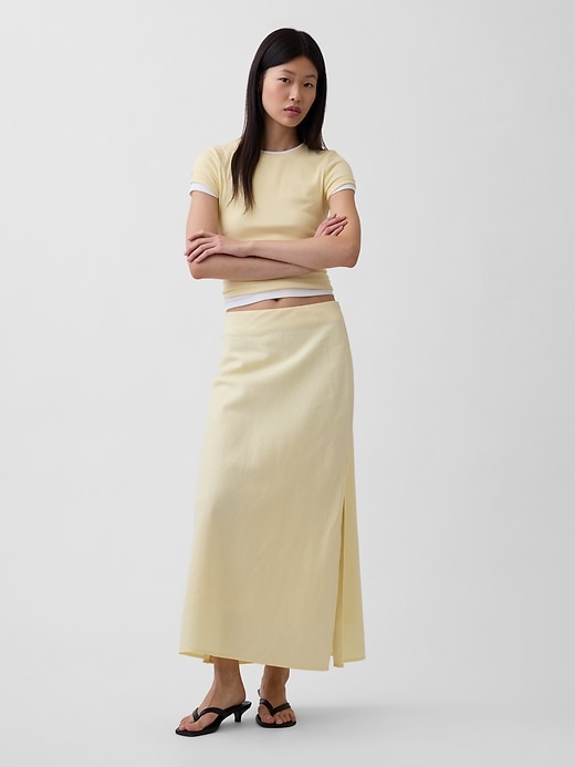 Linen-Blend Maxi Slip Skirt