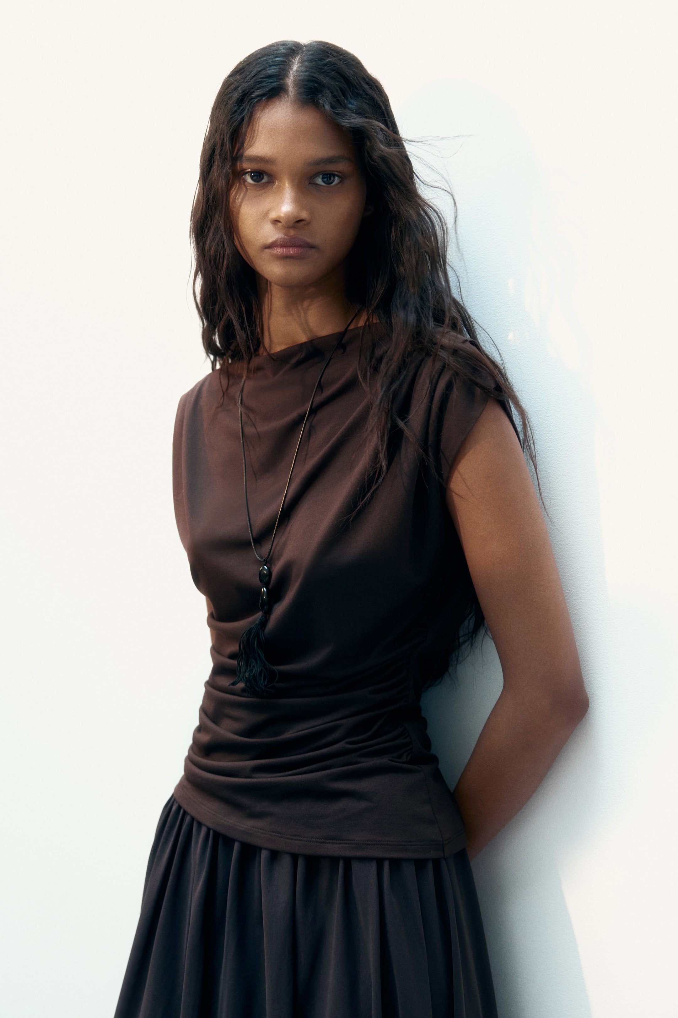 Draped Boat-Neck Top - Dark Pigeon Blue