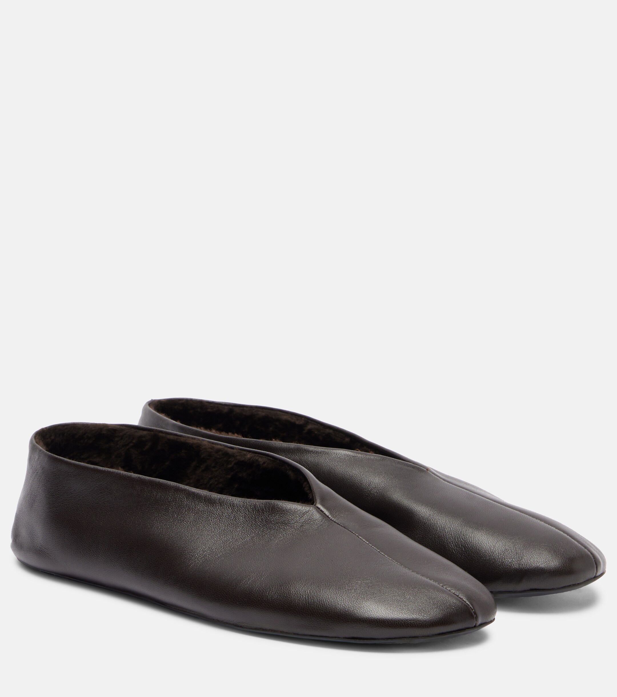 The Row, Stella Leather Ballet Flats in Brown - the Row