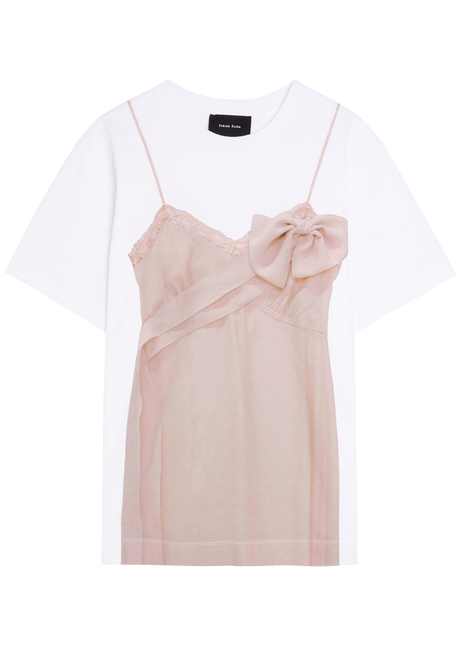 Bow Sash Slip Dress Trompe L'oeil Printed Cotton T-Shirt