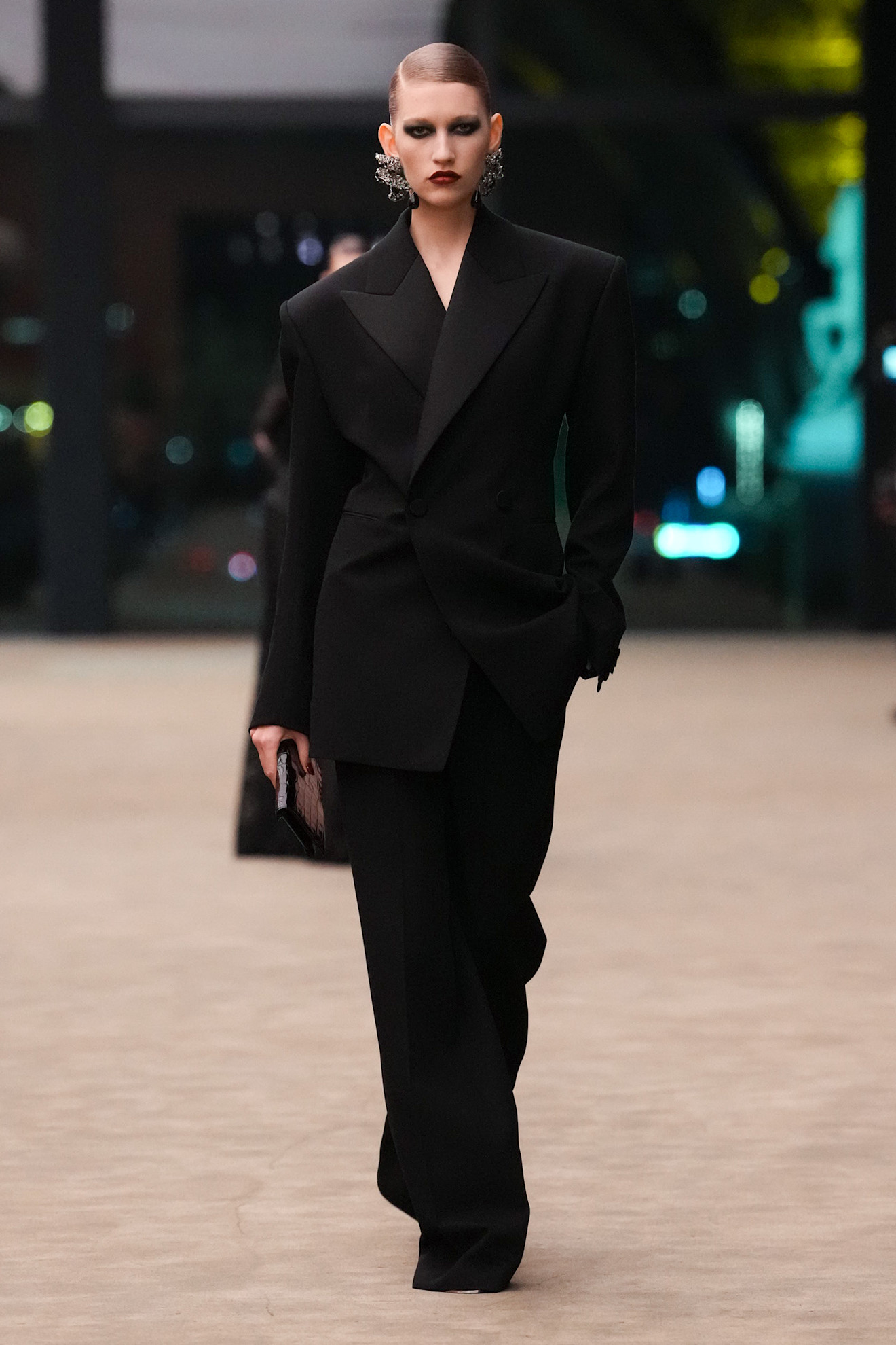 Saint Laurent model walks the fall/winter 2026 runway during Paris Fashion Week