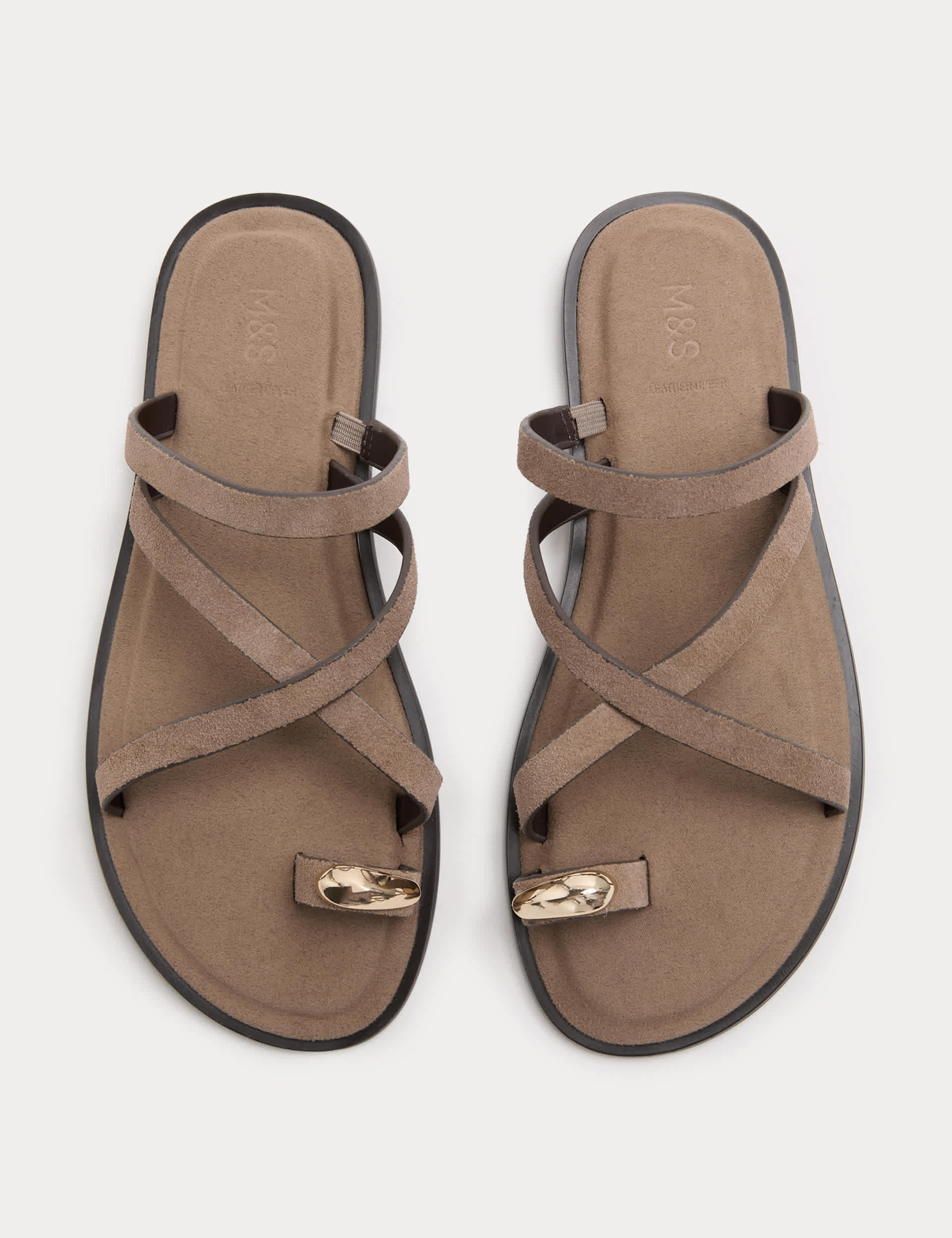 Suede Strappy Flat Toe Loop Sandals