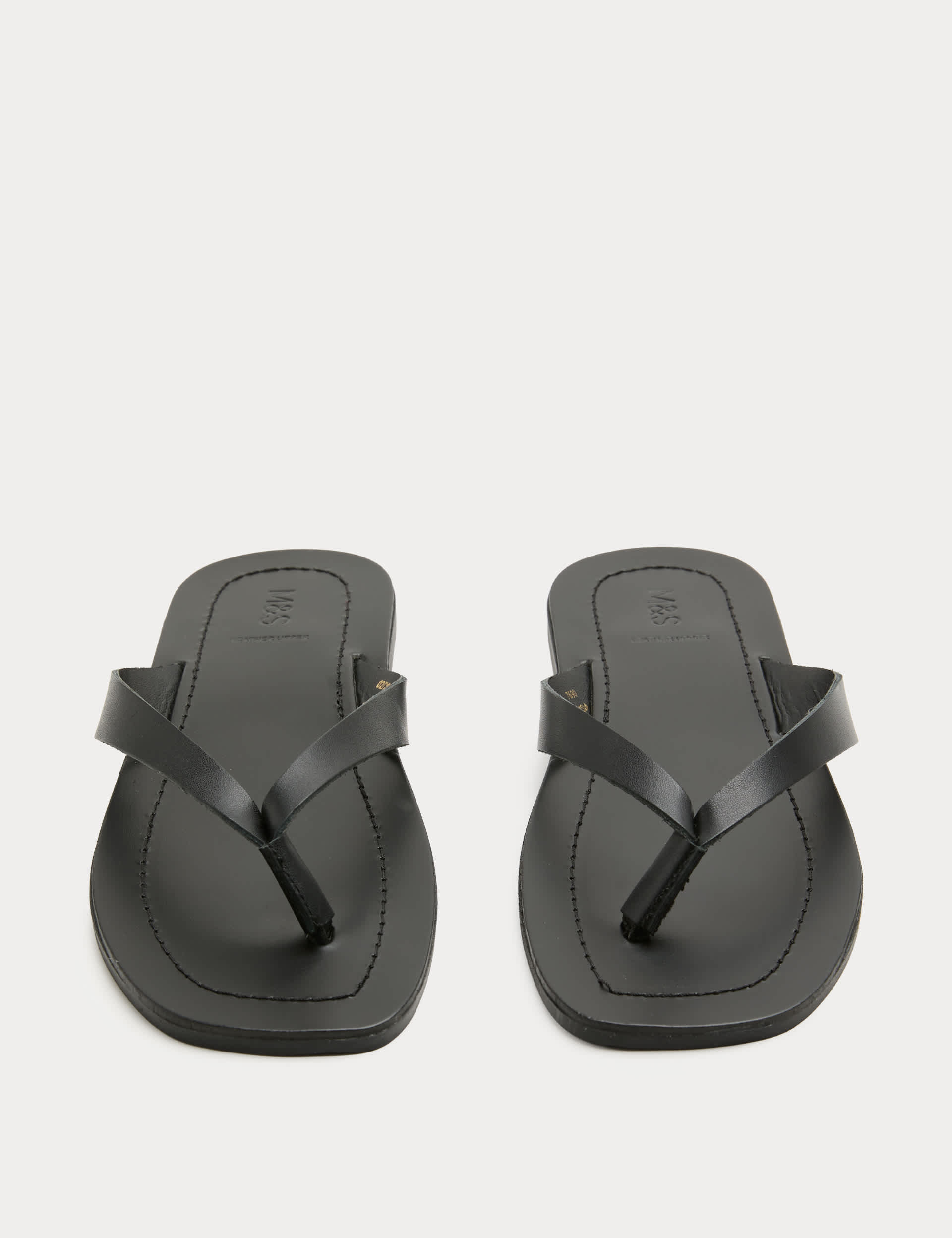Leather Flat Square Toe Flip Flops