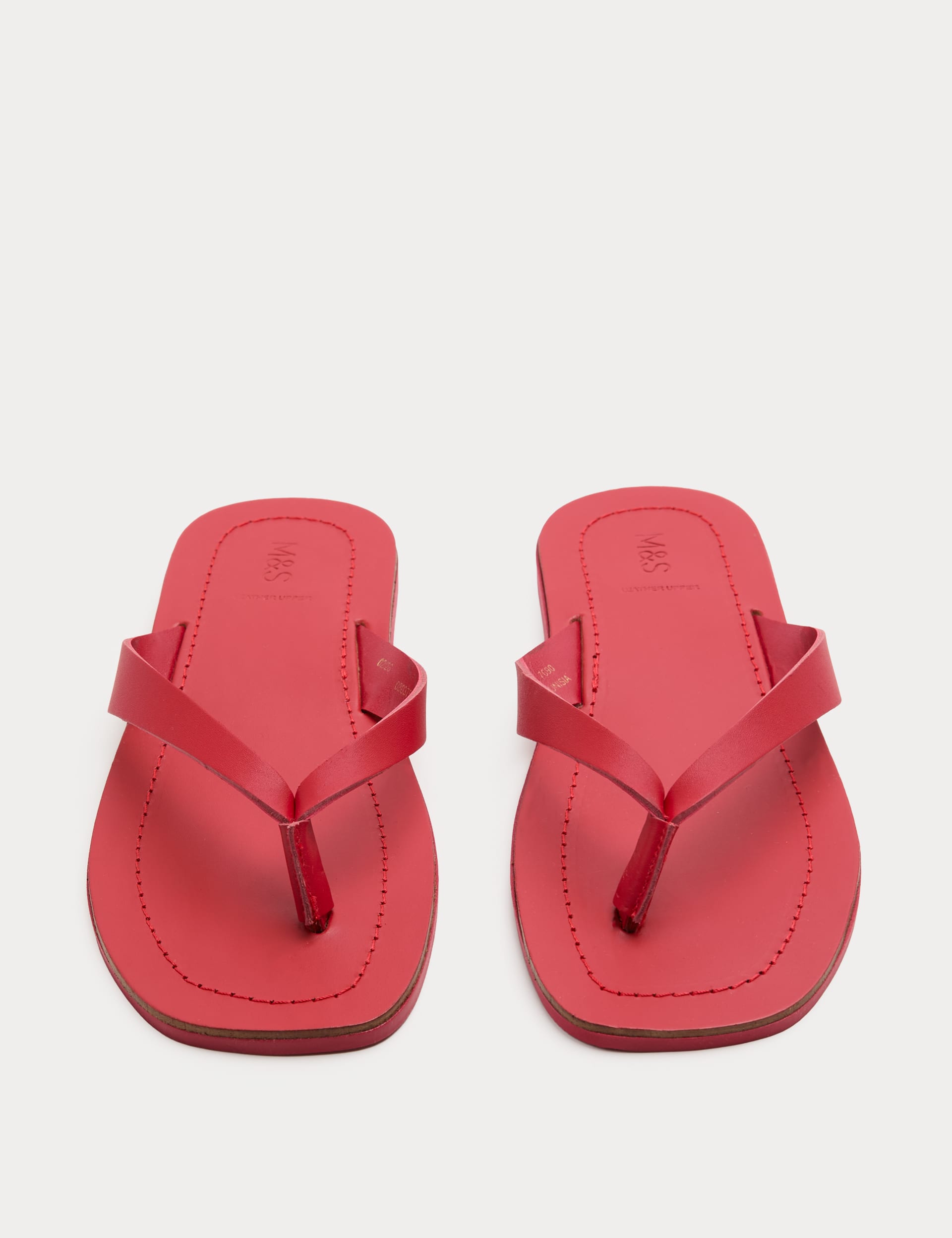 Leather Flat Square Toe Flip Flops