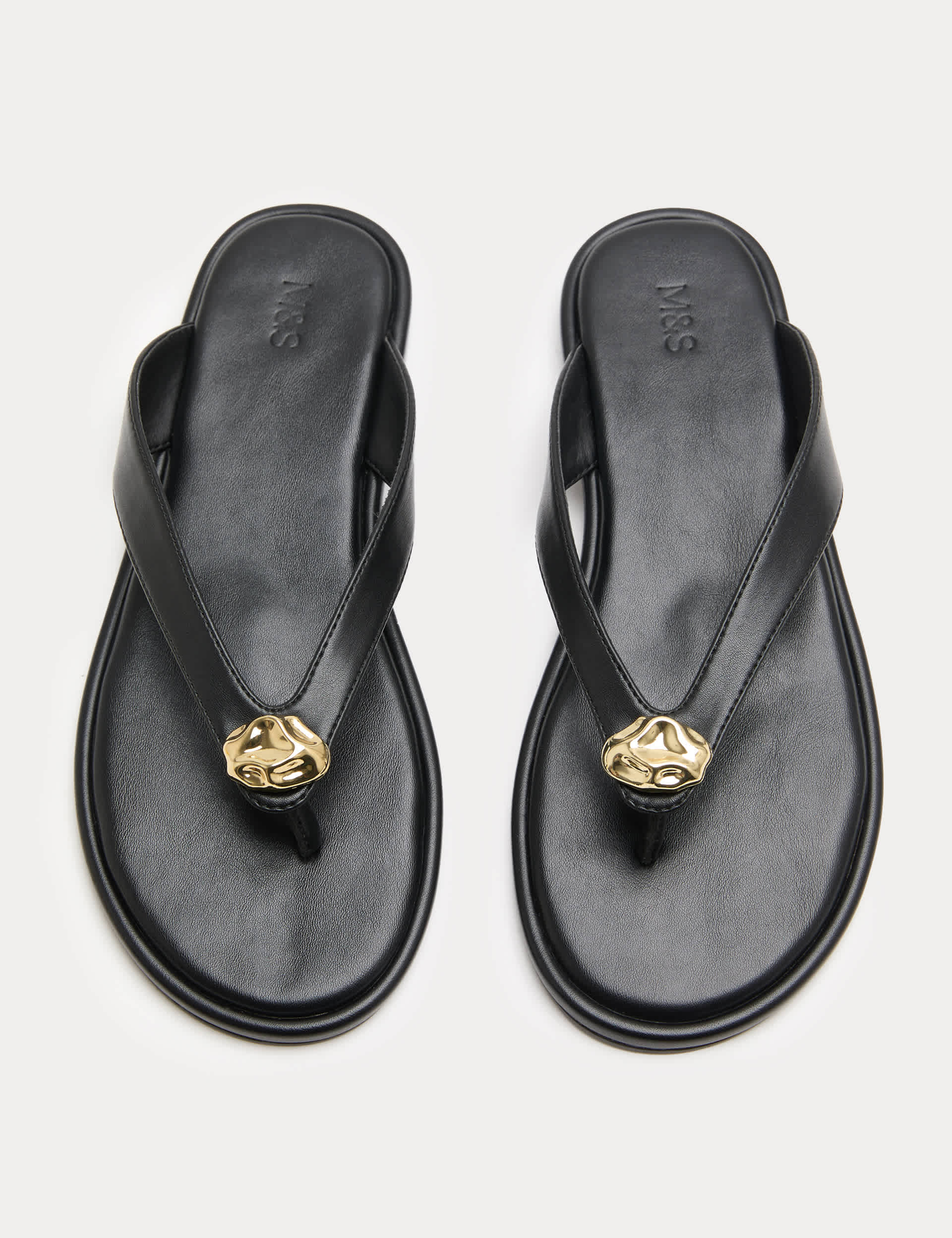 Trim Detail Flat Toe Post Sandals