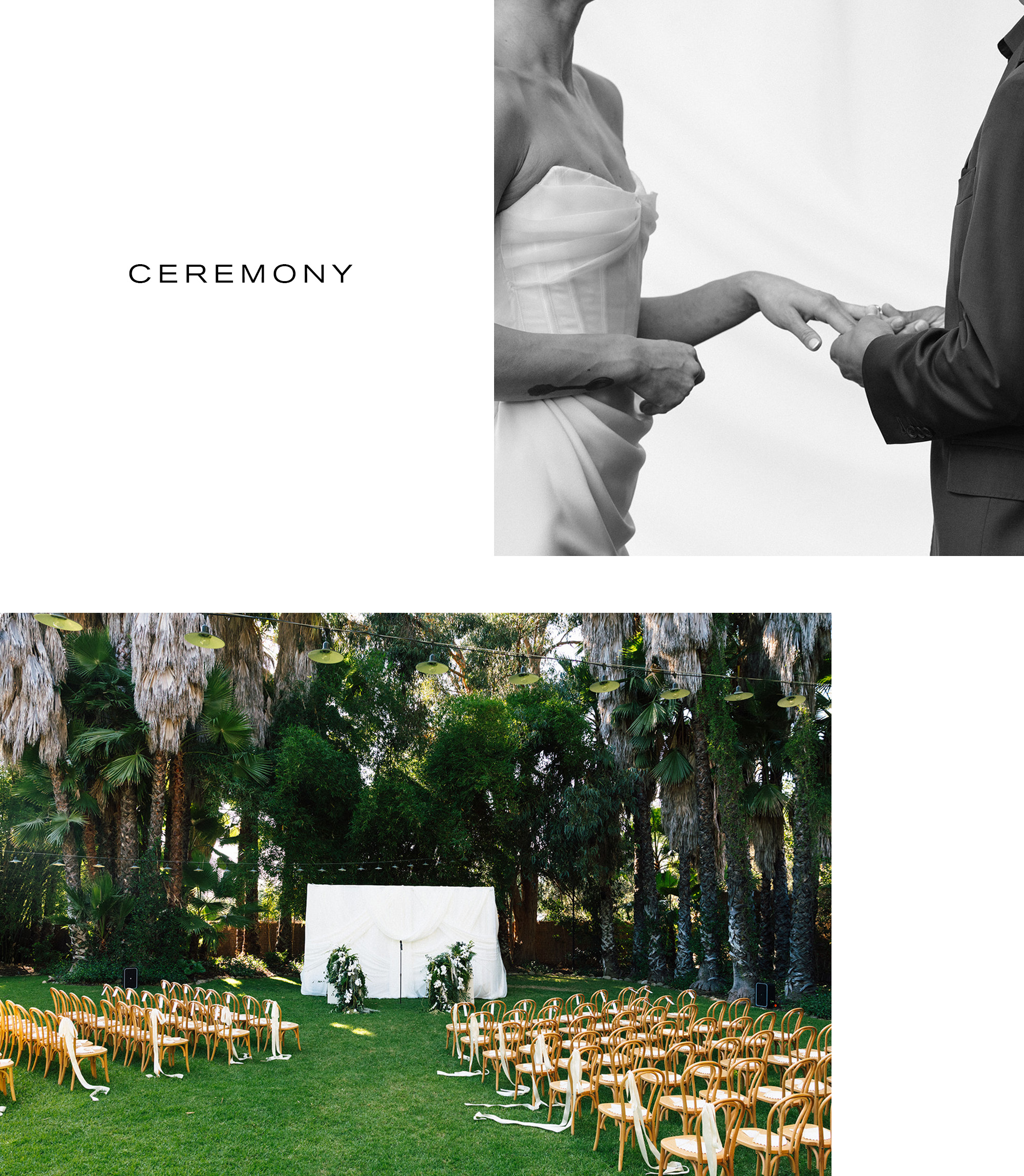 Collage of Britni and Sean and their wedding venue next to the word "Ceremony."