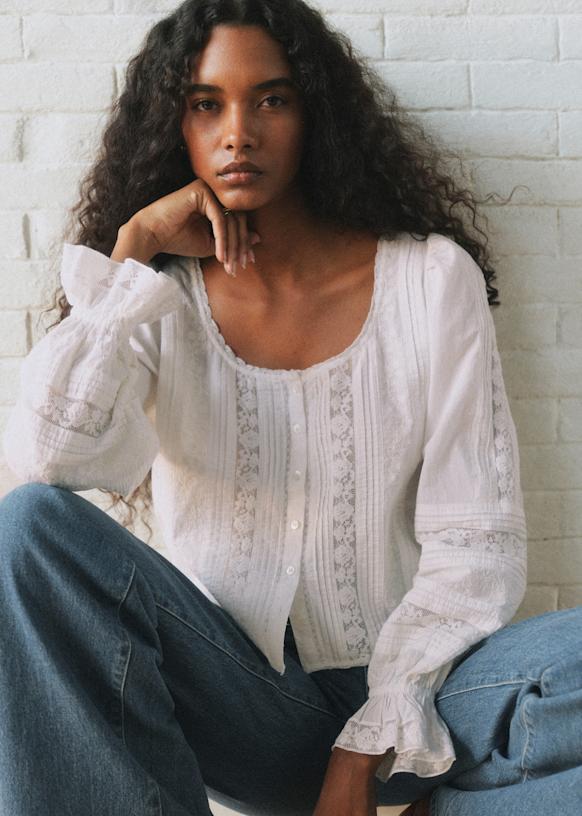 Tinia Shirt - Plain Ecru Embroidery - Organic Cotton - S&amp;eacute;zane