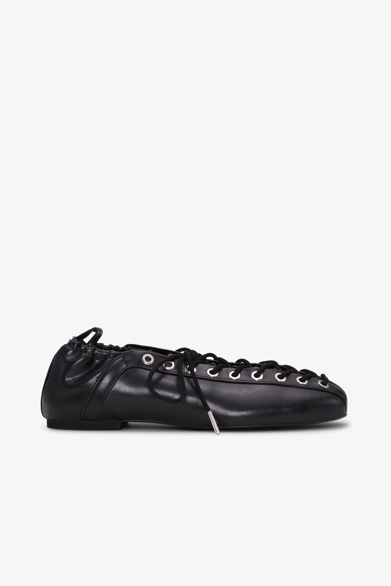 Lace-Up Ballerinas in Black Oleatex