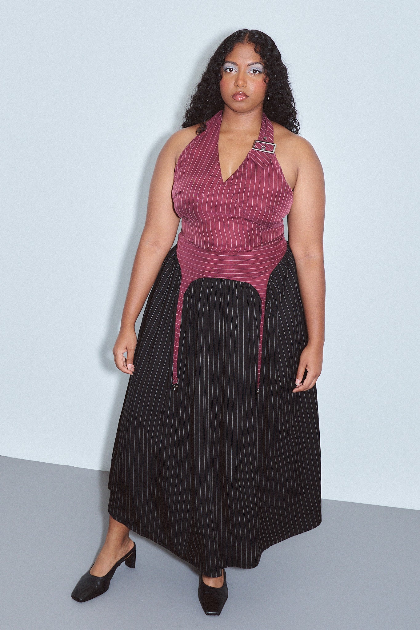 Fashion Brand Company, Garter Skirt Tencel Stripe Maroon/black