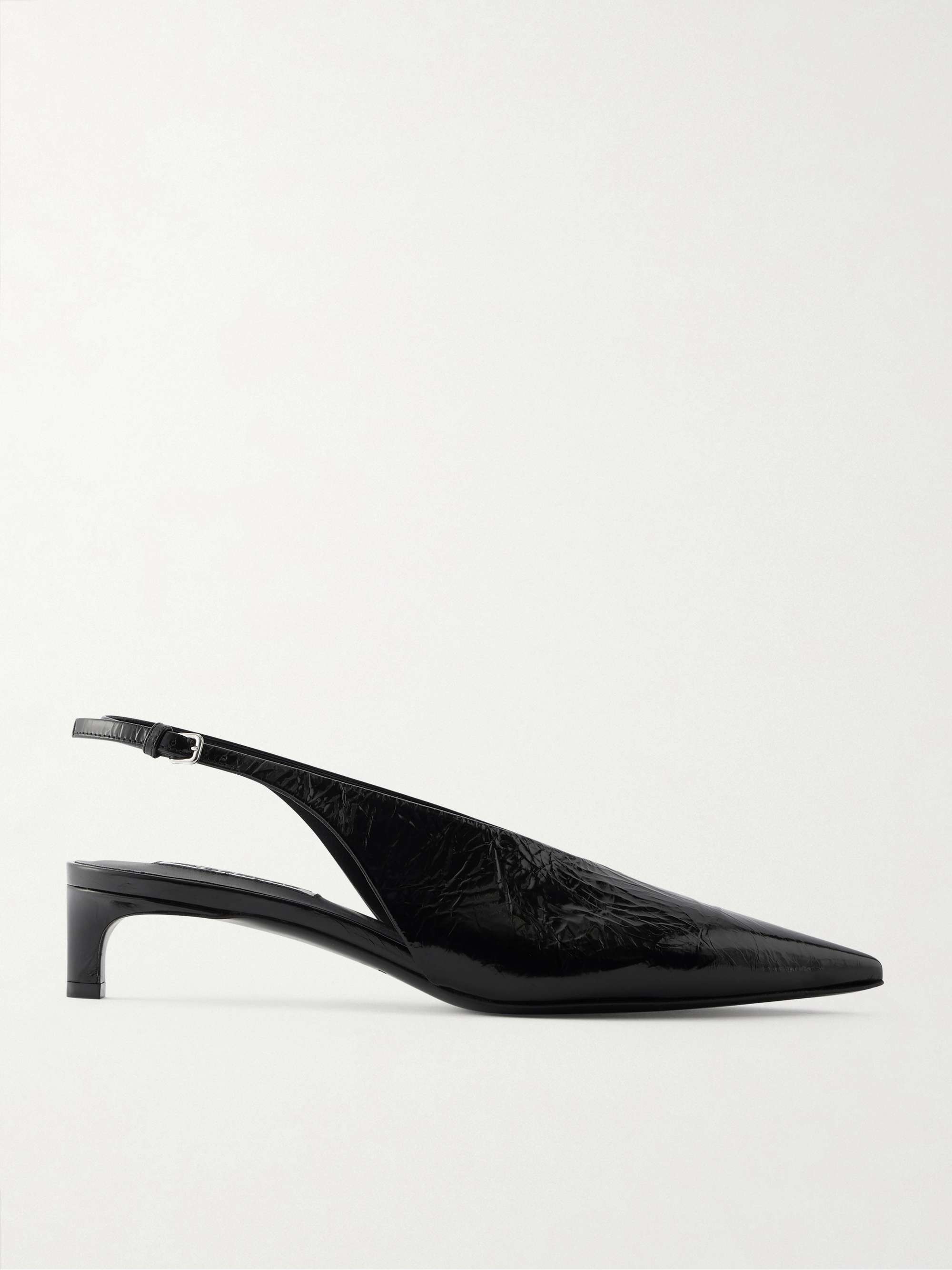 Crinkled Patent-Leather Slingback Pumps