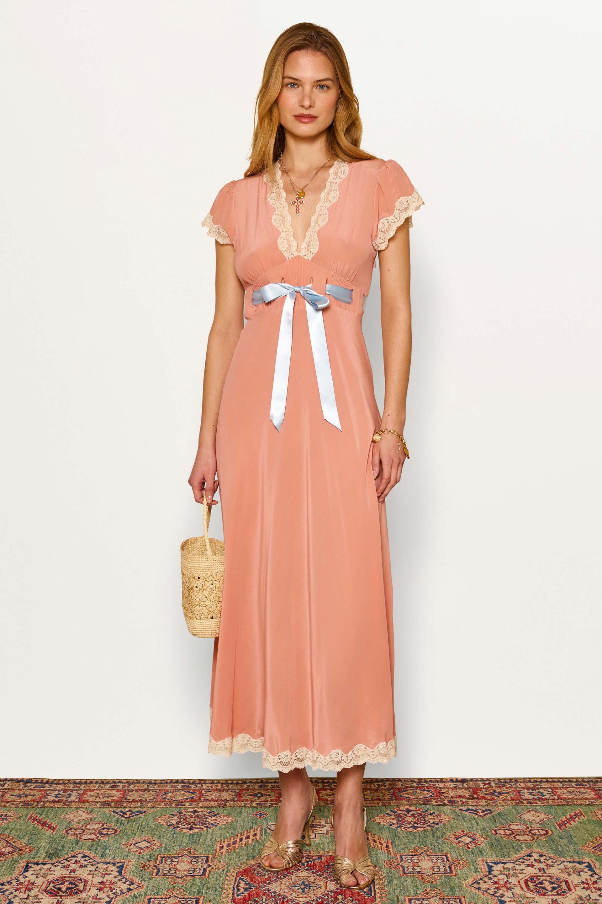Marlice Silk Midi Dress in Orange Peach