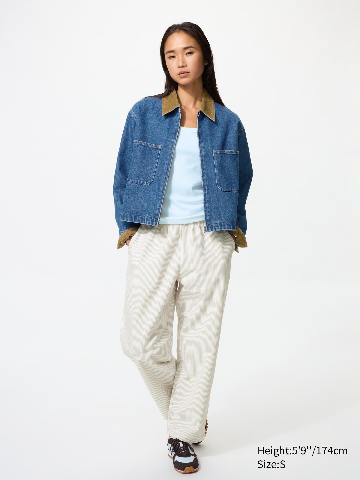 Cotton Relaxed Ankle Trousers (striped)