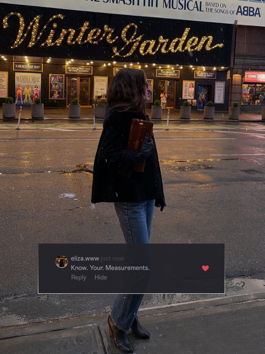 who what wear editors wearing denim posing in front a storefront