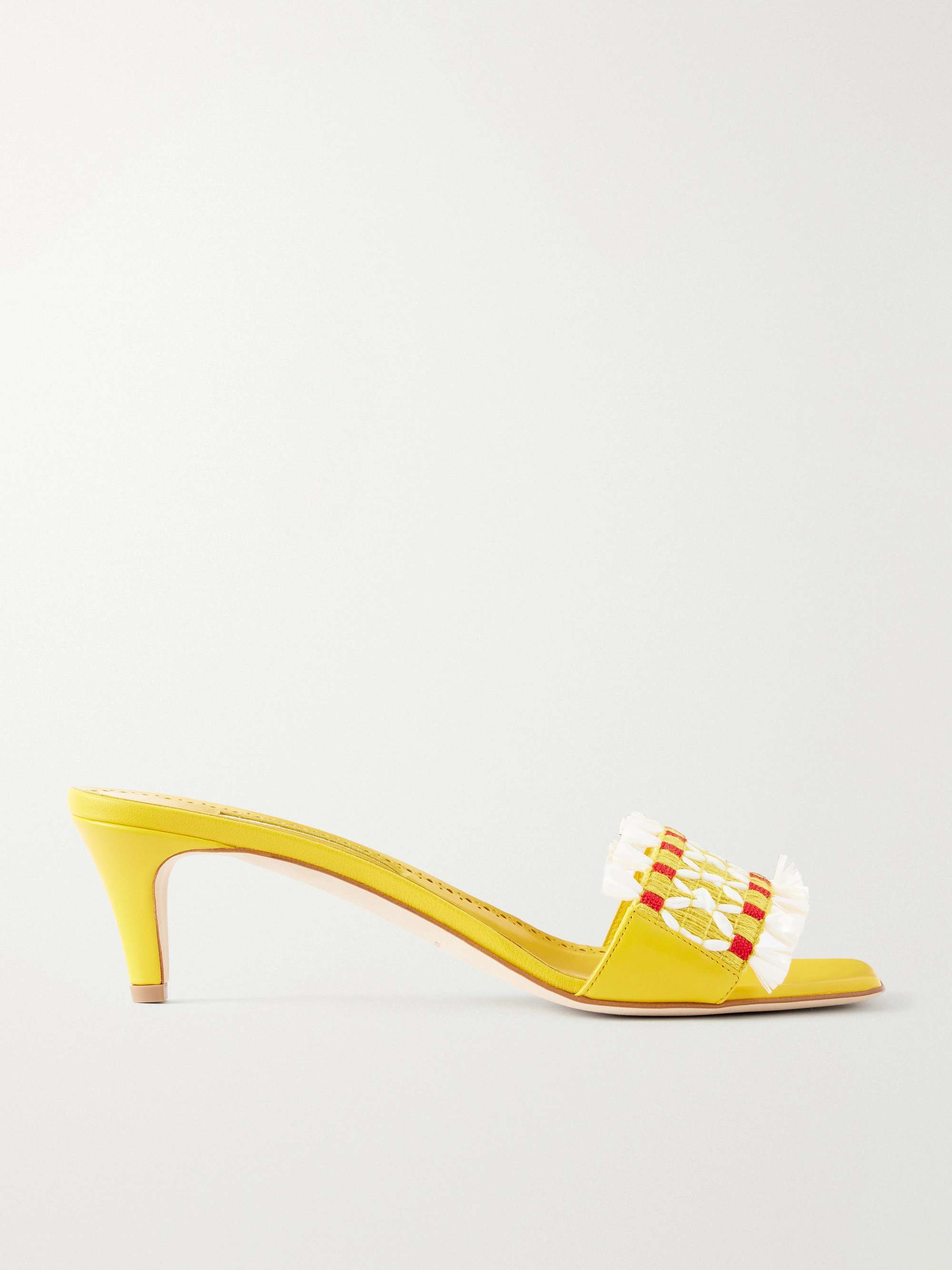 Moremu 50 Raffia-Trimmed Leather Mules