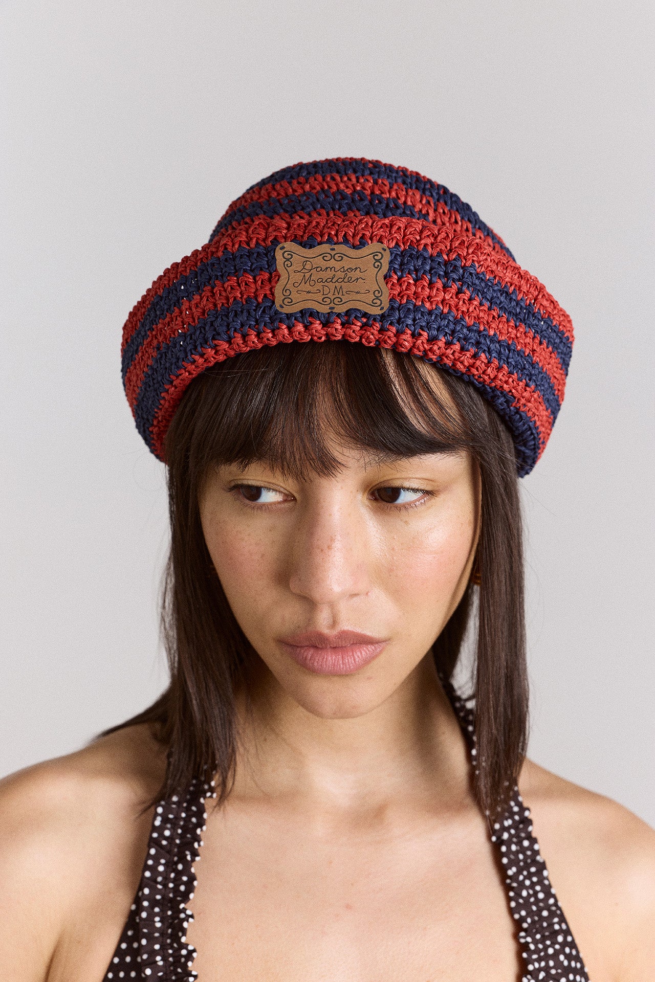 Raffia Sailor Hat - Red &amp;amp; Navy Stripe