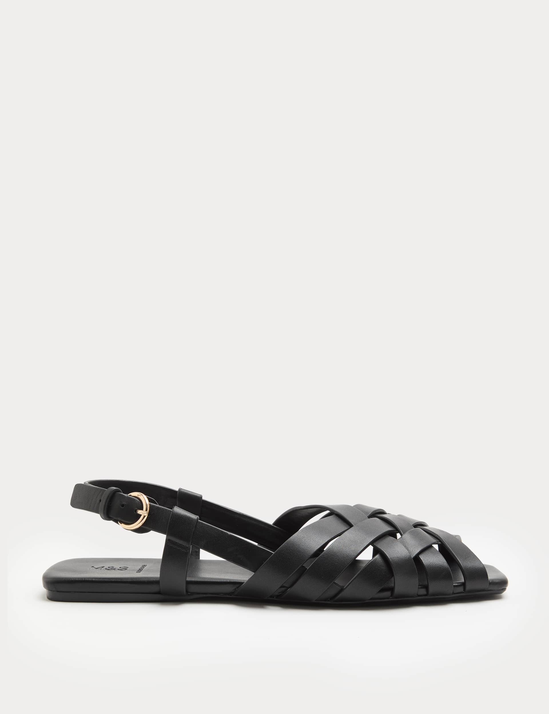 Leather Woven Flat Slingback Sandals