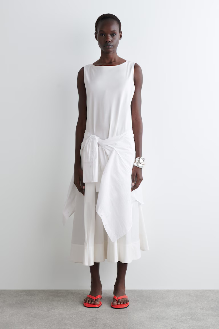 COS red leather flip flops